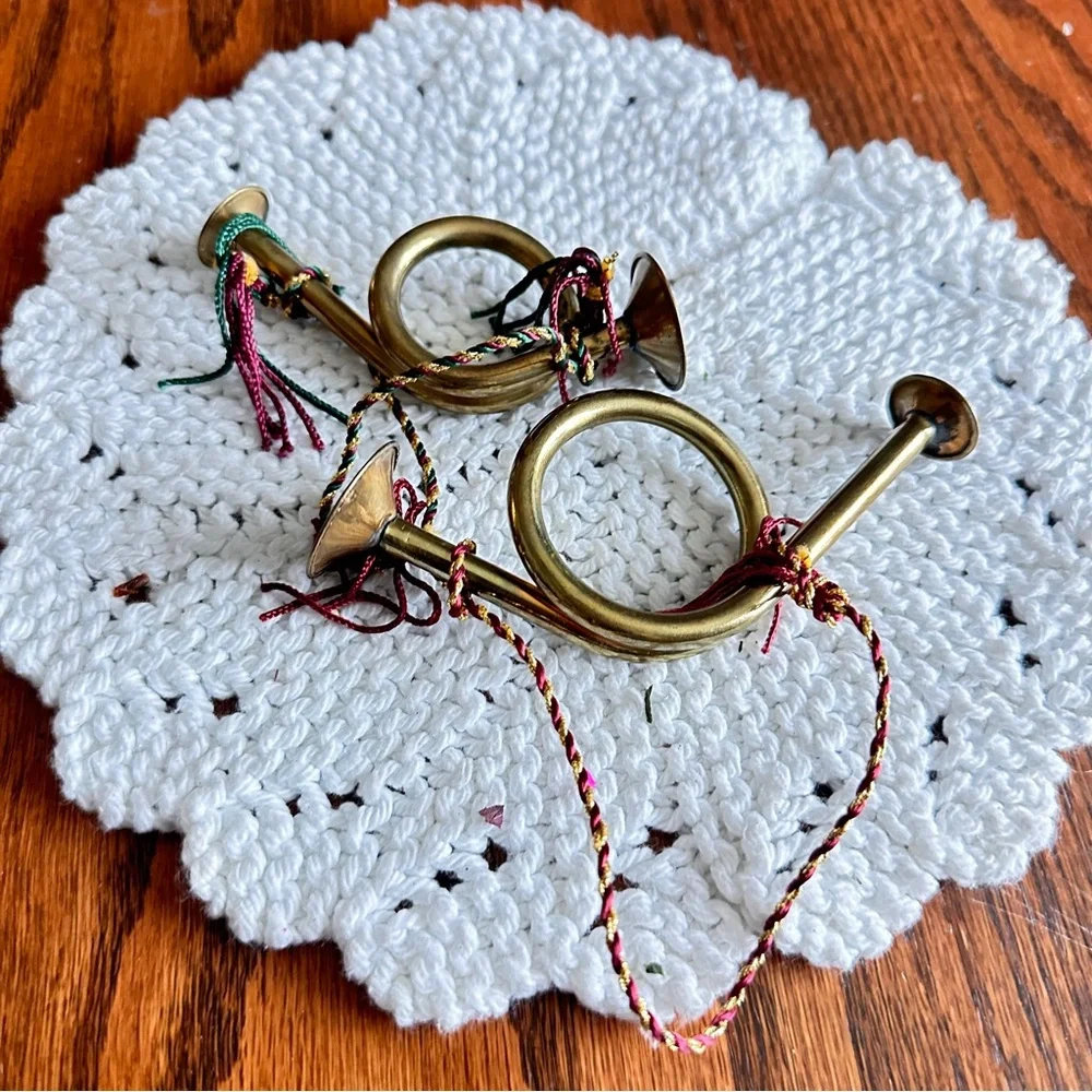 Set of 2 Decorative Brass Horn Ornaments